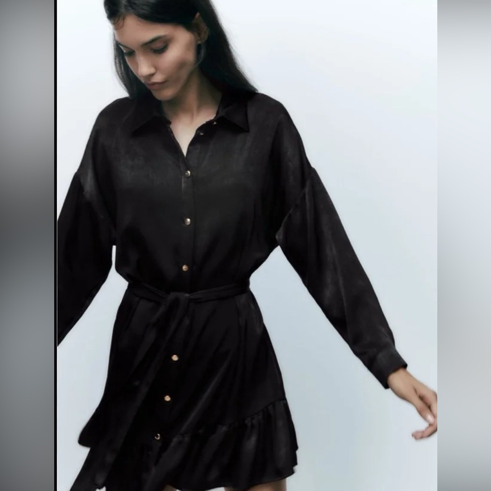 Zara Black Pleated Dolman Sleeve Dress - Picture 2 of 9